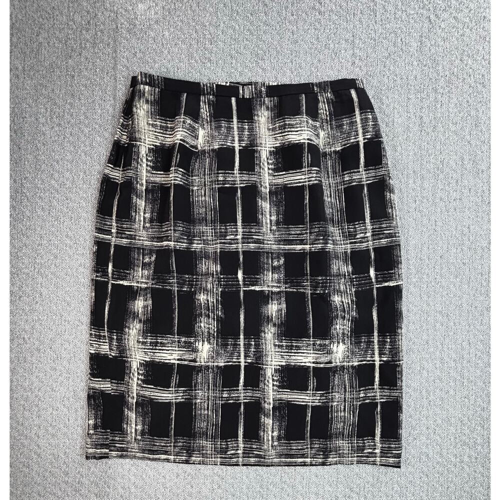 Vintage Studio 9 Sz 10 Silk Skirt Black & Cream Tan Geometric VTG Retro